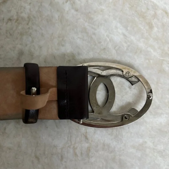 Authentic Chanel silver buckle brown belt 85 - Picture 4 of 7